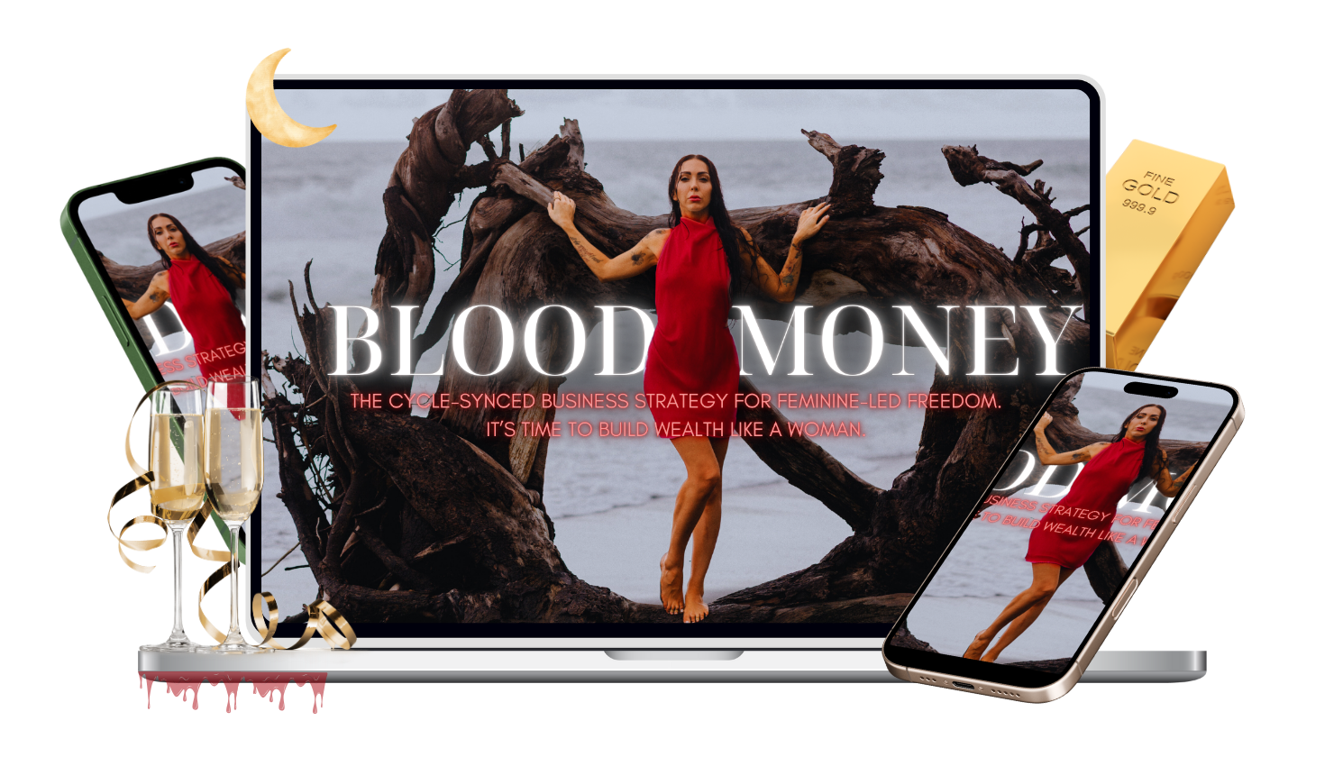 Blood Money program shown on a laptop and mobile devices